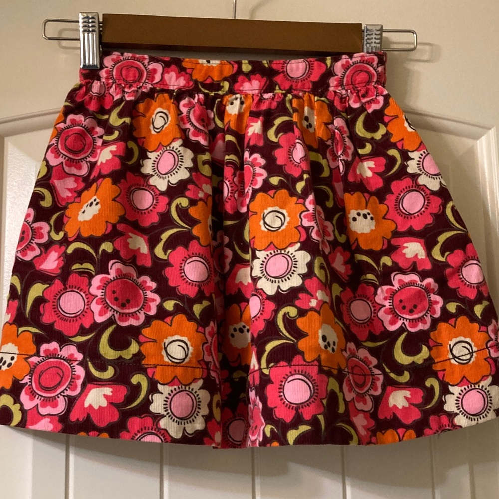 Floral Patterned Skirt Corduroy - Pink and Orange
